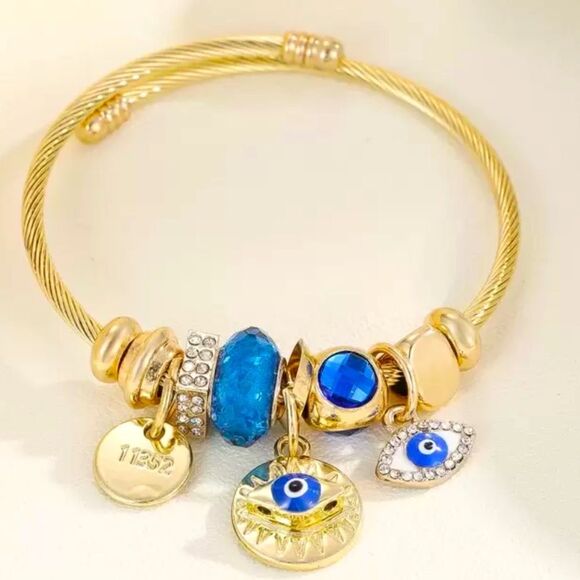 SALE 18k Gold Filled Evil Eye Angelic Crystal Charm Bracelet - Picture 2 of 7